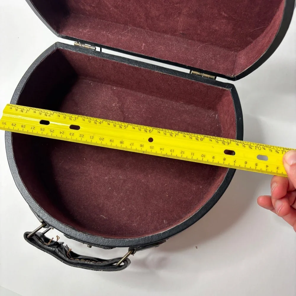Vintage Black Faux Leather Quilted Decorative Box Travel Case Velvet Lined 10.5